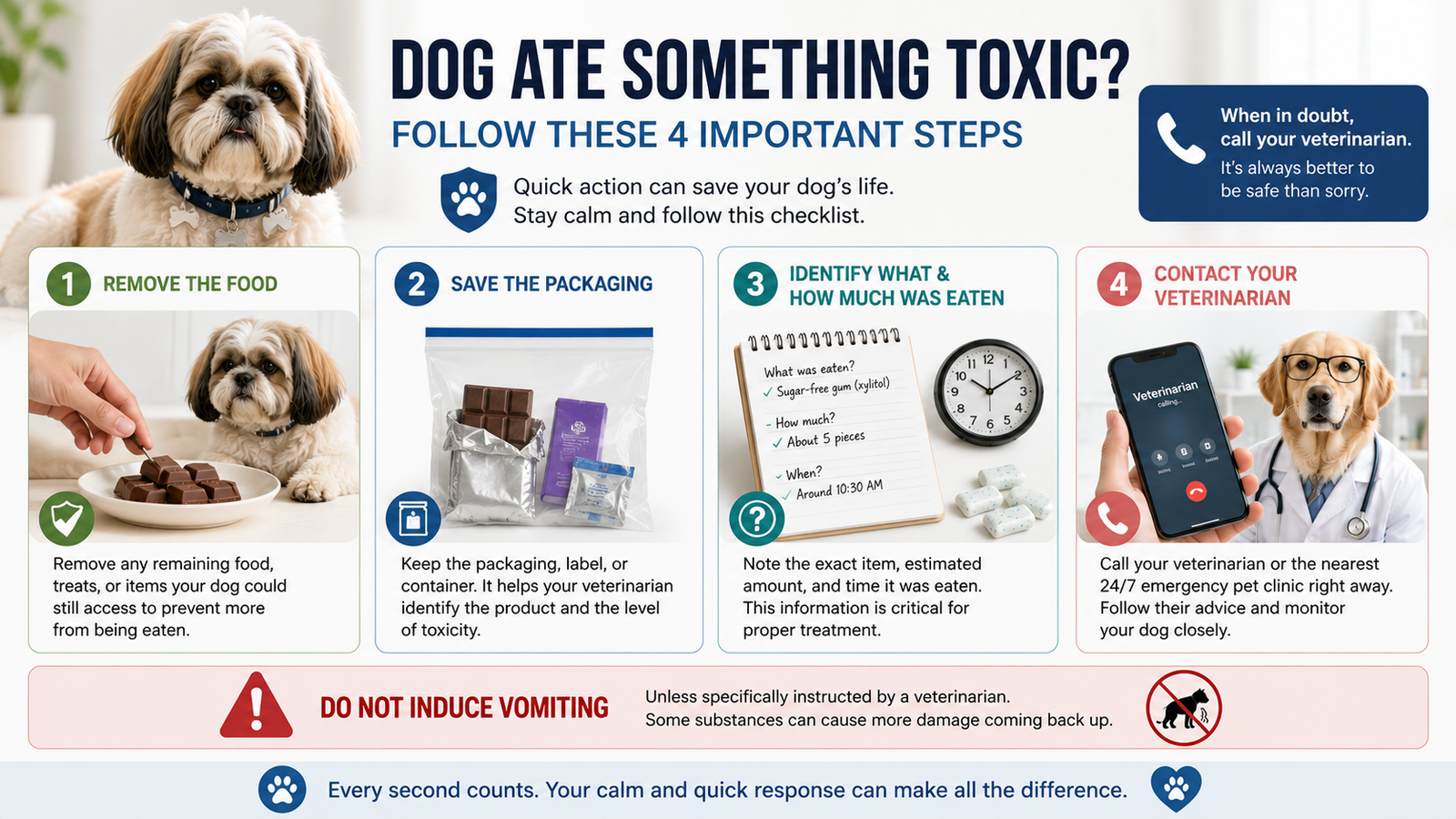 Dog poisoning emergency checklist for toxic food ingestion