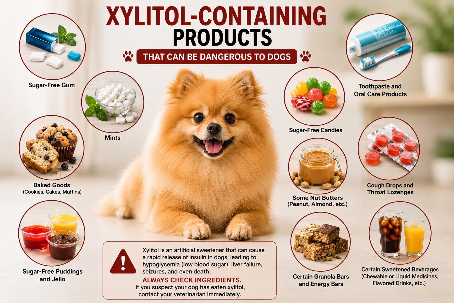 Xylitol-containing products that can be dangerous to dogs